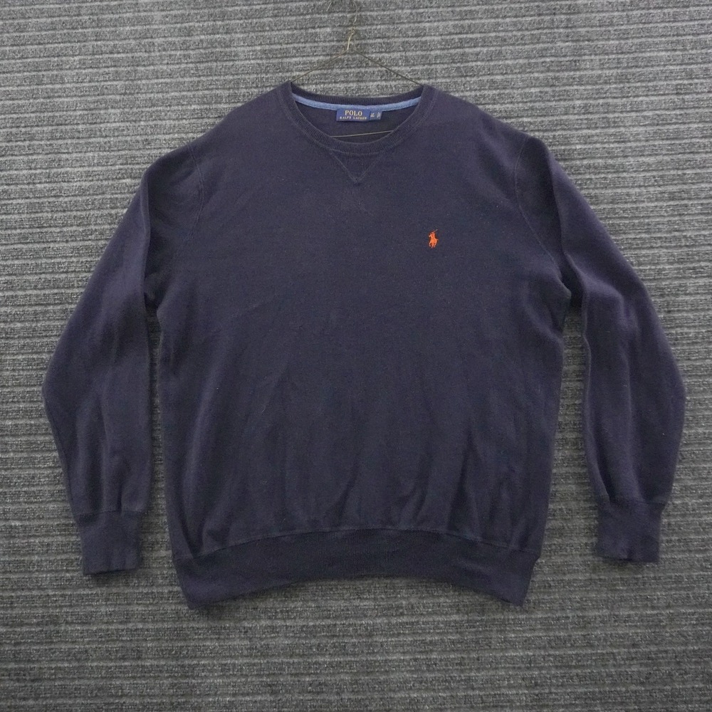 Polo Ralph Lauren Sweater Mens LT Tall Navy Blue Orange Pony Logo Pullover